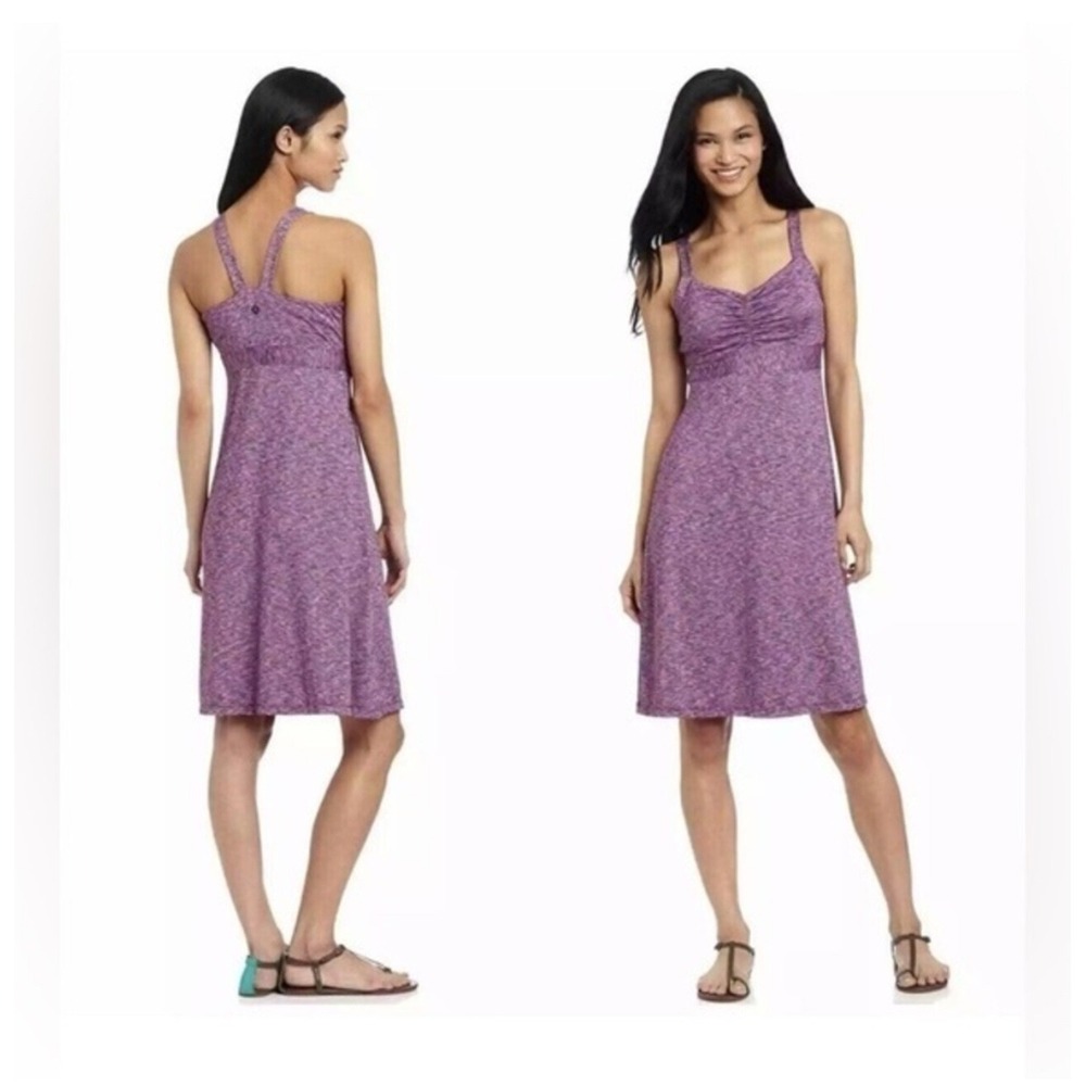 prAna Amaya Dress Size Large Purple Space Dye Activewear Shelf Bra V-Neck